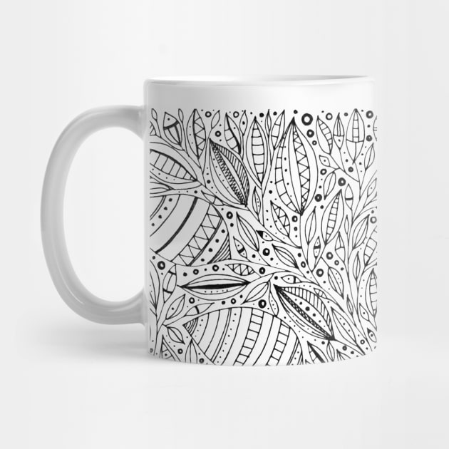 Hand drawn abstract leaves doodle drawing by kallyfactory